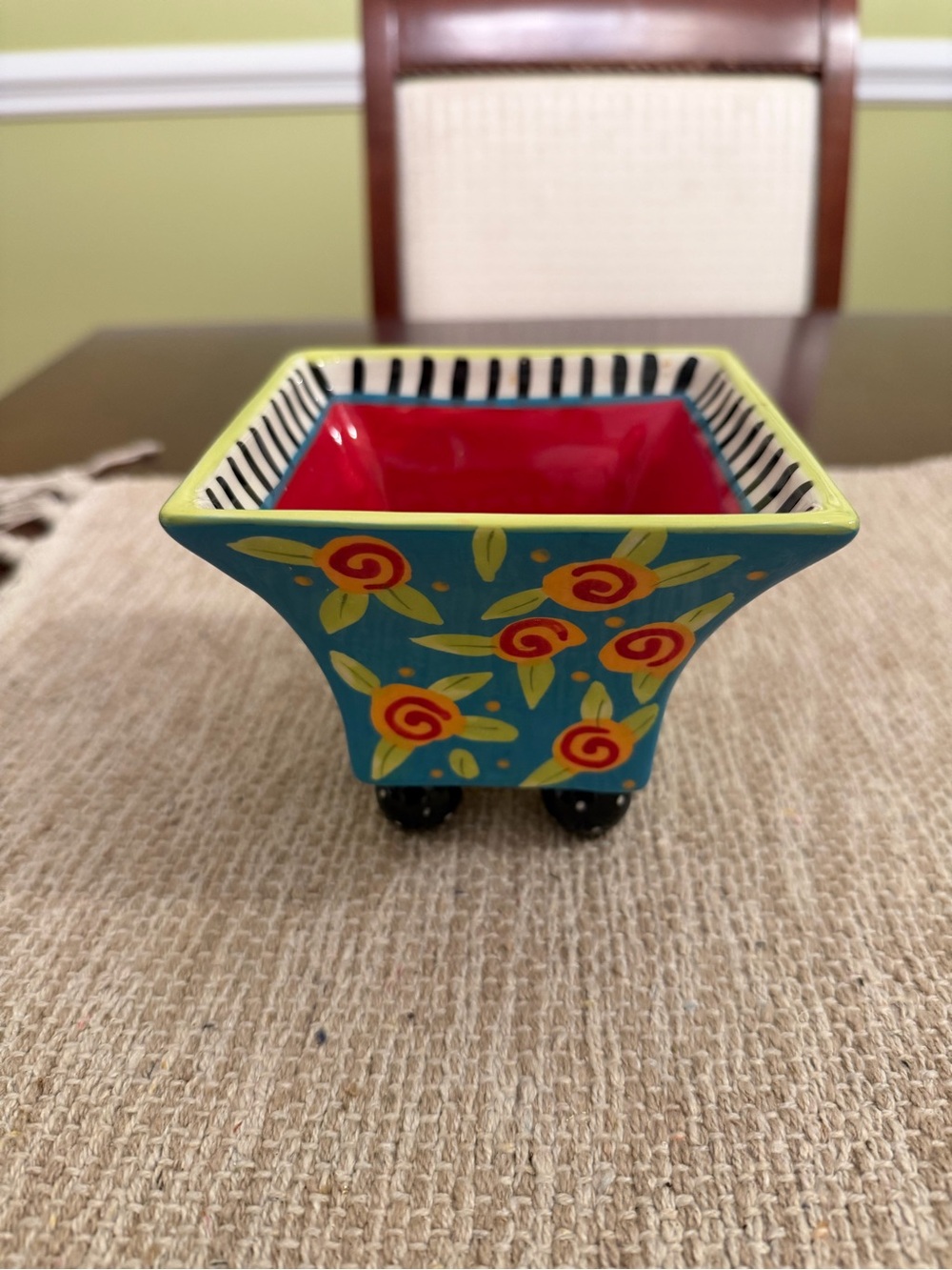Square Footed Whimsical Small Serving Dish Art by Joyce Shelton